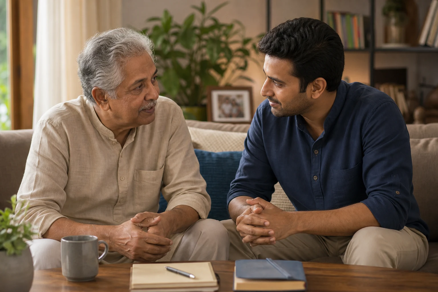 Family reviewing care support together